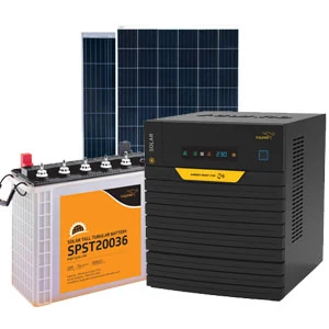 V-Guard off-grid solar power system with solar panels, tubular battery and inverter